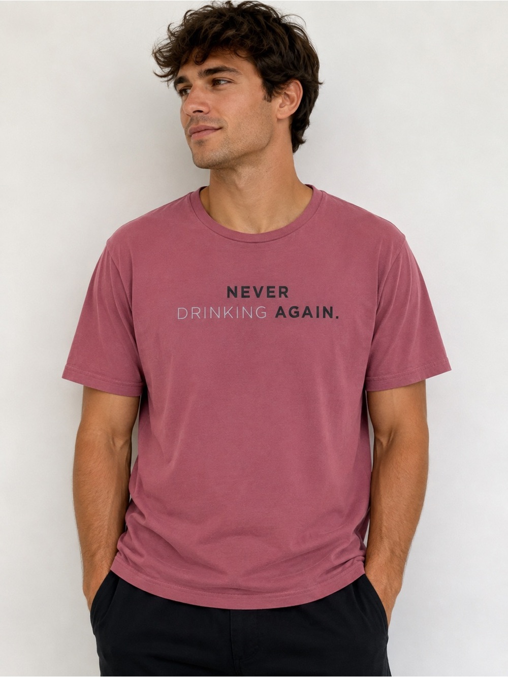 Travis Mathew Men's Short Sleeve Tee in Dusty Rose with Black Text